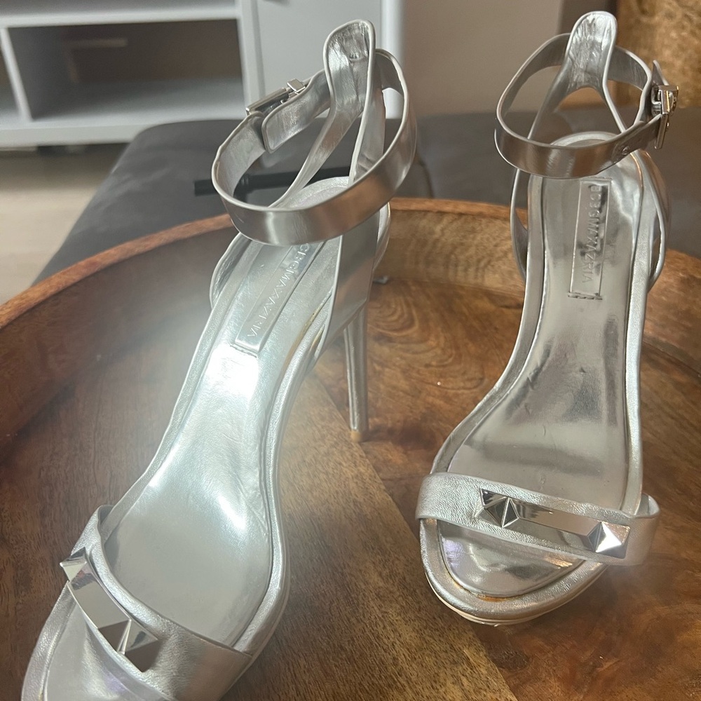 BCBGMaxAzria Silver Glamorous Slingback Heels